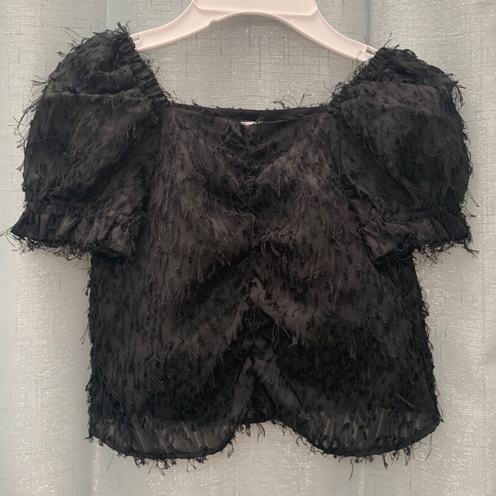 Square Neck Puff Sleeves Fuzzy Top from Zara EUC